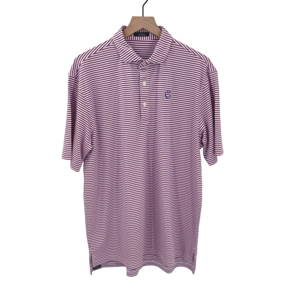 Turtleson Mens Large Performance Polo‎ Shirt Red White Blue Striped Golf